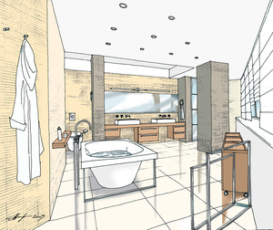 Заказать  «от производителей» личный Блиц-дизайн-проект интерьеров квартиры в г. Алматы  . Ванная комната 17 м2